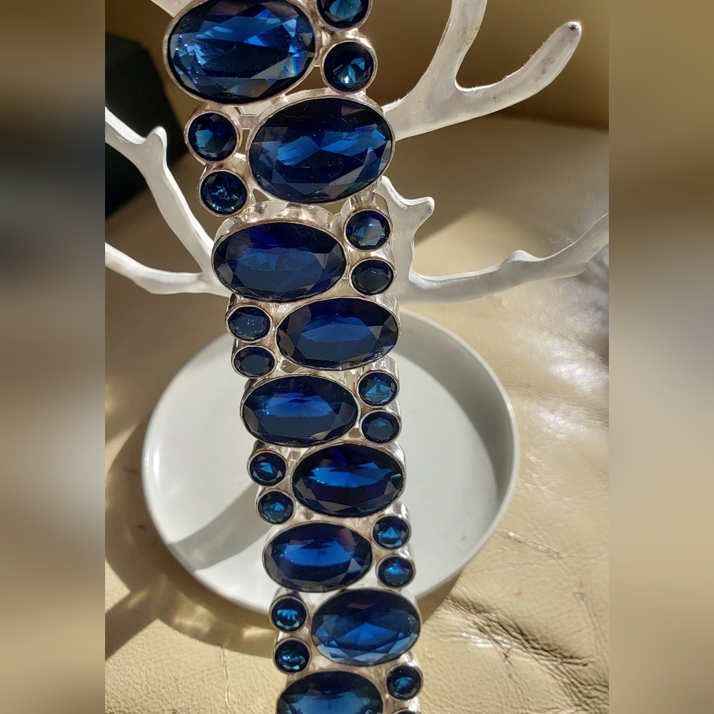 Sapphire & Sterling Bracelet-New, Huge Gemstones, Handmade by Artisans-Knockout! - Picture 3 of 16